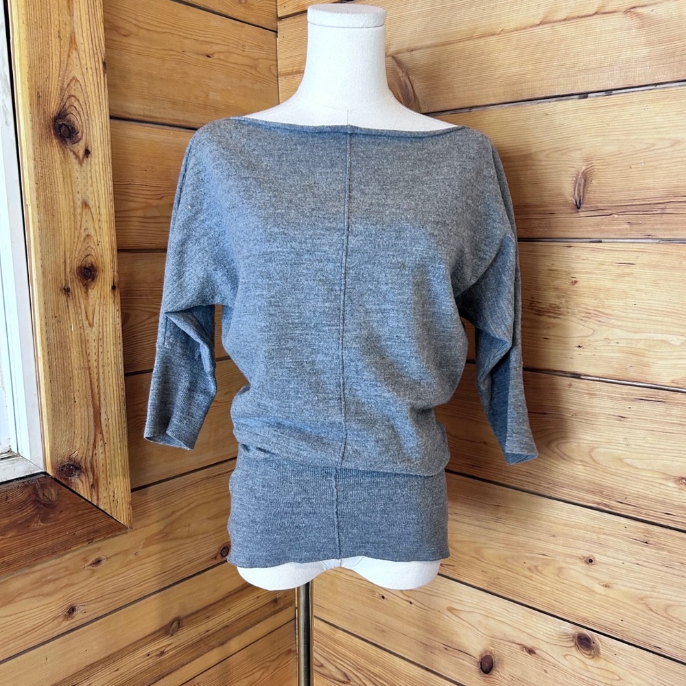 Organic Wool Boat Neck Sweater Women Medium Heather Grey Batwing Aritzia
